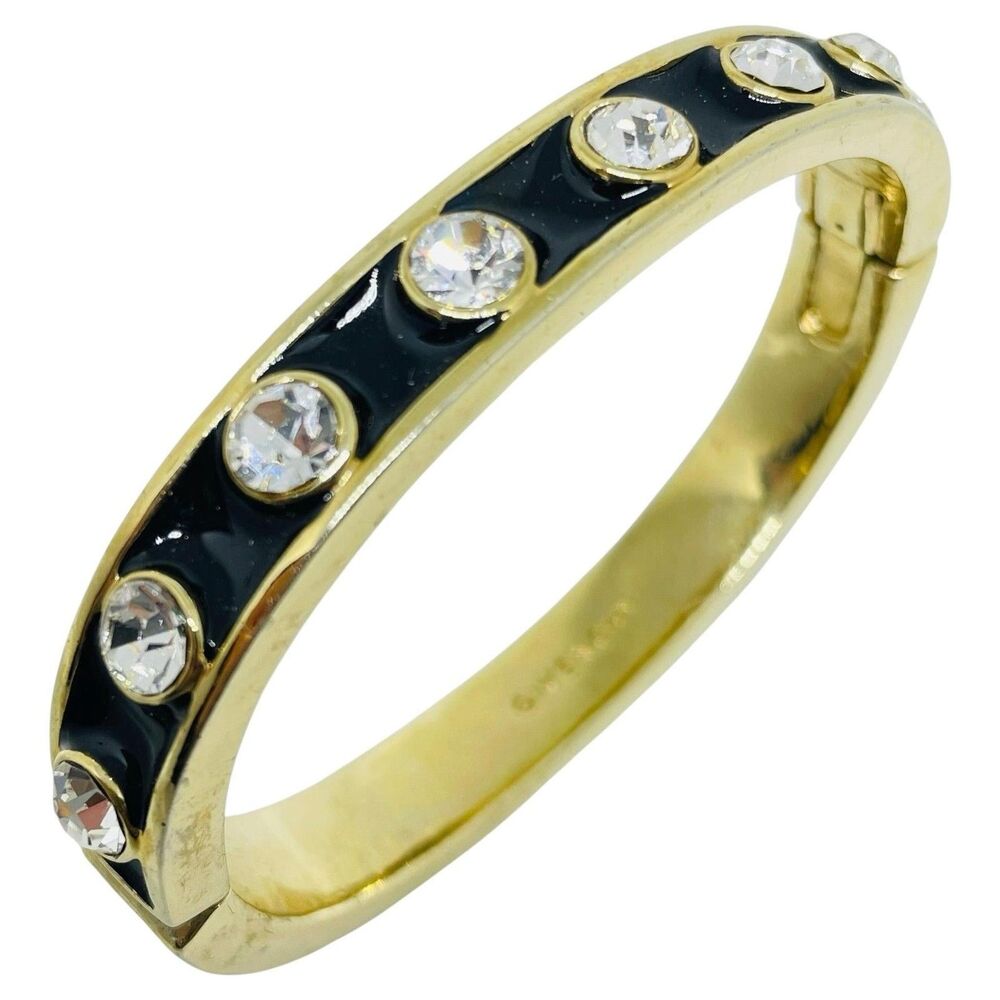 Vintage GIVENCHY signed gold tone enamel rhinestones designer bangle bracelet